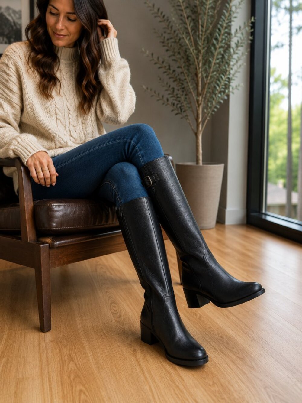NEW Clarks Black Leather Knee High Boots Size 7M